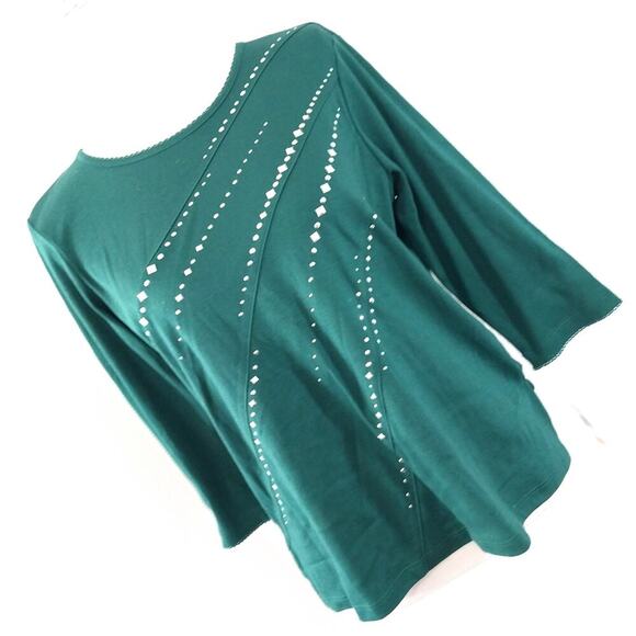 Alfred Dunner Tops - NWT@$54! ALFRED DUNNER! EMERALD GREEN 3/4 SLEEVED, SILVER STUDDED TOP SZ PS